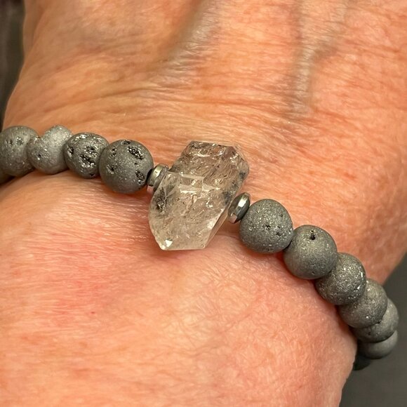 Druzy Agate and Herkimer Diamond Bracelet - Picture 4 of 4